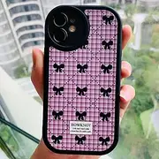 Juuui Pink Plaid Bow Pattern Case for iPhone 13 mini - Stylish Bowknot Design, Soft Shockproof Cover, Durable TPU Material, Full Protection for Women and Girls