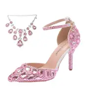Nevenka Sparkly Diamond High Heels 9.5cm Pointed Toe Sandals for Wedding-Pink