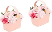 Healeved 2pcs Box Portable Basket Flowera Birthday Women Rose Petals Decorations Valentine Ornaments Soap Flowers Basket Rose Soap Anniversary Rose Bouquet Bath Soap Pink Ribbon