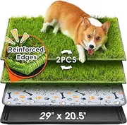 Hompet Dog Grass Pad with Tray Large, 29"x20.5", 2 Reusable Artificial Turf for Dogs Potty, Waterproof Non-Slip Washable Pee Pads, Quickly Absorbency Portable Dog Litter Box for Indoor/Outdoor Use