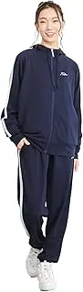 [FILA] Women's Jersey Top and Bottom Set, Hooded, Zip-up Hoodie, Fitness, Training Wear, Sportswear, Gym, Cursive Embroidery, Line Included, multicolor (black/white), L