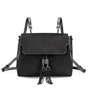 Outdoor PU Leather Backpack Women Tassel Handbag School Bag Travel Rucksack BLACK COLOR