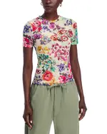 Johnny Was Floral Mesh Short Sleeve Tee