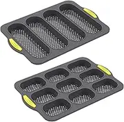 Silicone Hamburger Bun Mold, Non Stick Bun Pan Silicone Baking, for Baking,Bread Crisping Tray Hot Dog Molds, for Bread, Baguette, Buns, Puffs, Tartlets (Grey)