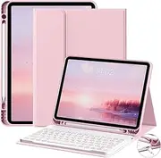 Keyboard Case for iPad 10th Generation 10.9-inch 2022, Detachable Bluetooth Keyboard, Stand Folio Keyboard Cover with Pencil Holder, Rechargeable Keyboard for New iPad 10th Gen- Pink