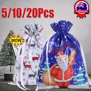 5/10/20Pcs Large Christmas Sack Drawstring Wrap Present Party Bag Reusable GiCR
