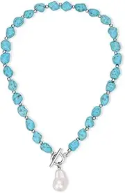 [Generic] Baroque Pearl Pendant Necklace, Turquoise Necklace for Women, Chunky Necklace for Women