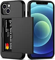 for iPhone 12 Case, iPhone 12 Pro Case with Card Holder (Store 2 Cards) Wallet Case Slim Dual Layer Heavy Duty Protective Shockproof Hidden Card Slot Phone Case for iPhone 12/iPhone 12 Pro,Black