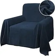 GAMUKAI Couch Cover Sheet Blanket, Oversized Couch Covers for Cushion Sofa, Loose Fit Furniture Decoration Throws Sofa Slipcovers, Sectional Protector for Cats Dogs (Navy, Armchair)
