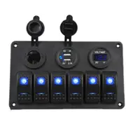 5Pin Multi-Function Combination Switch Panel Voltmeter + Cigarette Lighter Socket + Double Lights 6 Way Switches + Dual Usb Charger For Car Rv Marine Boat
