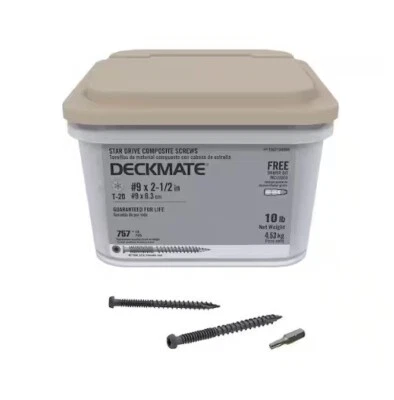 10lbs DECKMATE #9 x 2-1/2 in. 2.5" GRAY COMPOSITE DECK SCREW STAR DRIVE GRAY