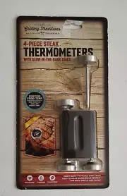 4-Piece Steak Thermometers with Glow-in-the-Dark Dials Grilling Traditions