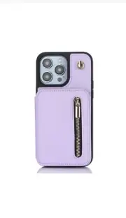 Case iPhone 14 Pro Leather Card Holder Wallet Case with Strap. Light Purple