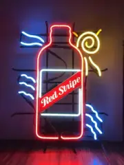 Red Stripe Beer Bottle Sun 24" Neon Sign Lamp Light Decor Wall Bar Hanging