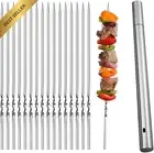50 Pack 304 Stainless Steel Barbecue Skewers, Reusable Flat Metal Skewers