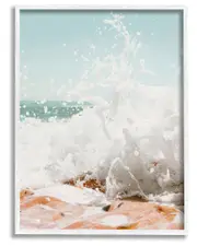 Splashing Sandy Beach Sea Foam Framed Giclee Wall Art by Krista Broadway 11 x 14 NoColor