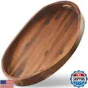 TIDITA Large Oval Serving Tray with Handles - Acacia Wood Ottoman Trays for L