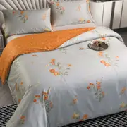 Light Blue Orange Flower Cotton Quilt Cover