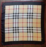 Classic Burberry Scarf House Beige Check Black Red Border Logo Silk Unisex Wrap