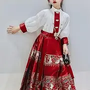 [MAIFURUN] Hanfu Suit Girls' Modified Mamianqun Chinoiserie Tang Suit Ancient Red Horse-face Skirt Suit Summer Thin