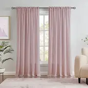 Melodieux Dusty Pink Velvety Semi Sheer Curtains 84 Inches Long for Bedroom, Living Room Natural Cotton Texture Rod Pocket Window Sheer Drapes, 52 by 84 Inch (2 Panels)