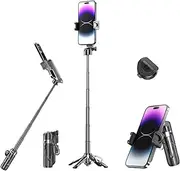 Walteryu Mini Selfie Stick Tripod with Rechargeable Wireless Remote - Lightweight, Compatible with iPhone & Android, for Selfies, Video, Live Streaming, Travel Essentials(Black)