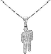 [Qehyuelefu] Hip Hop Bad Guy Villain Necklace, Silver Stainless Steel Bowed Head Pendant Zircon, Unisex Adult Hip Hop Fans Necklace
