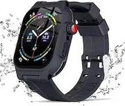 Ezanmull for Waterproof Apple Watch Series 7 8 45mm Case with Band and Built-in Screen Protector, Dustproof Shockproof Full Body Underwater Protective Cover for Apple Watch iWatch Series 7 8 45mm (Black)