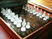 Crystal Chess Set, Checkers of Solid Crystal 68 Pc Game Set, Wood Box