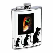 Cat & Mouse Em6 8oz Stainless Steel Flask Drinking Whiskey Liquor