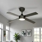 48" Smart Ceiling Fan w/ Light Remote Voice Control 4 Black Blades Reversible