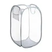 Mesh Laundry Basket Collapsible Laundry Hamper with Handles Pocket, Grey