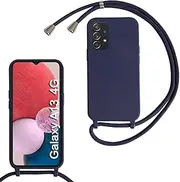 [Haygdz] Silicone Mobile Phone Chain for Samsung Galaxy A13 4G, Case with Strap, Adjustable Mobile Phone Necklace Case with Strap, Mobile Phone Case for Hanging, Case with Cord, Dark Blue