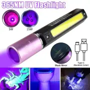 365nm UV Light LED Flashlight Blacklight Inspection Torch USB Charging Side COB