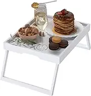 Bamboo Bed Tray Table with Foldable Legs, Breakfast in Bed Tray for Eating, Kitchen Serving Trays, Folding Table for Sofa, Beds, Eating, Working, Used As Laptop Desk Snack Trays, White