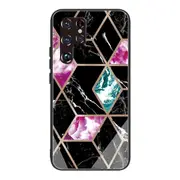 Marble Pattern Smooth Touch Stylish Tempered Glass + Tpu Phone Back Cover Case For Samsung Galaxy S22 Ultra 5g - Style A