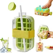 Ice Cube Bottle, 2 in 1 Portable Ice Cube Mold Bottle with Straw, Easy Press Ice Tray Water Bottle, Leak Proof Lid, Vertical Ice Maker for Freezer, Travel, Gym & Home Use (800ml)
