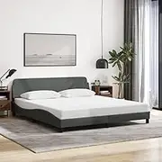 Bed Frame with Headboard Dark Grey 152x203 cm Fabric Modern Bedroom Furniture