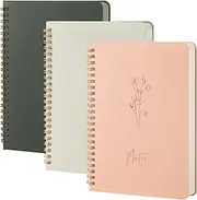 MGGAO Pack of 3 Spiral Notebooks for Women - Aesthetic Journal/Notebook with Large Pockets & 7 mm 60 Sheets Lined Pages - for School and Office Supplies