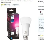 Philips Hue White / Color Ambiance A21 E26 Smart Light Candelabra LED Bulb 100W