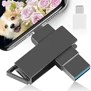 iPhone Flash Drive,3 in 1 USB 3.0 Flash Drive,iPhone Photo Stick,256GB USB Memory Stick iPhone Thumb Drive USB Drive Data Storage for iPhone 16/15/14/13/12/11/X/XS.../PC/iPad and More Devices(Black)