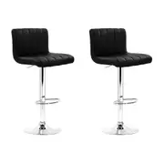 Set of 2 Line Style PU Leather Bar Stools - Black