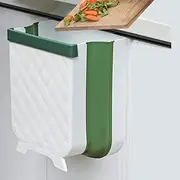 Rubbish Bin Hanging Foldable Plastic Wall Mounted Trash Can for Kitchen Cabinet Door 10L Green