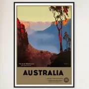 Galrie Vintage Australian Travel Poster of the Blue Mountains NSW Wall Art, Black Frame, A2 42 x 60cm (16 x 24inch)