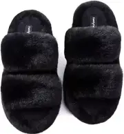 Women's Fluffy Faux Fur Comfy Slippers Memory Foam Sole Open Toe Slides Size 5-6