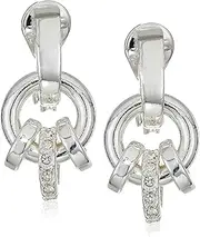 [Anne Klein] Women's Silver-Tone Pave Rings Drop Clip-On Earrings, 0, 0, Silver