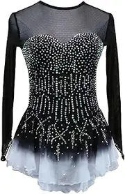 [Zagitova] Figure Skating Dress for Girls Patchwork Women Ice Competition Breathable Dance Clothing with Shiny Rhinestone