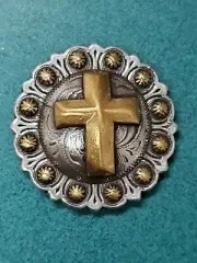 1.5" Antique Silver Concho with Brass Colored Cross