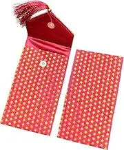 Set of 2 Money Envelopes Bag Indian Handmade Fabric Indian Jaipuri Brocade Money Cash Gift Envelope Wedding Housewarming Return Gifts Card Maroon Colour Holder tip Fancy Money Holder Bag