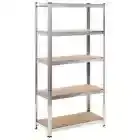 5-Tier Storage Shelf Silver Steel Wood Warehouse Garage Rack Industrial Shelving